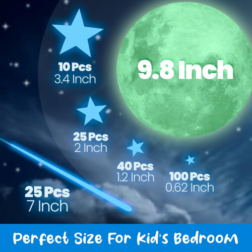 Moon Wall Decal Glow-in-the-Dark 3D Large 2