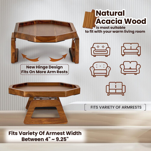 Wood Sofa Armrest Tray Octagonal 1 Piece 2