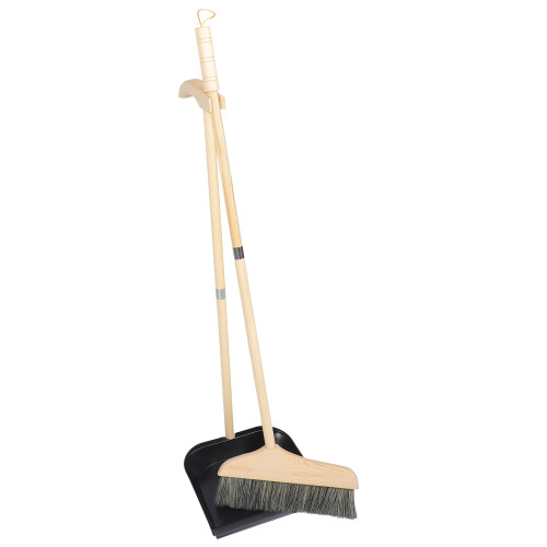 Solid Wood Bristle Broom and Dustpan Set 2-Piece