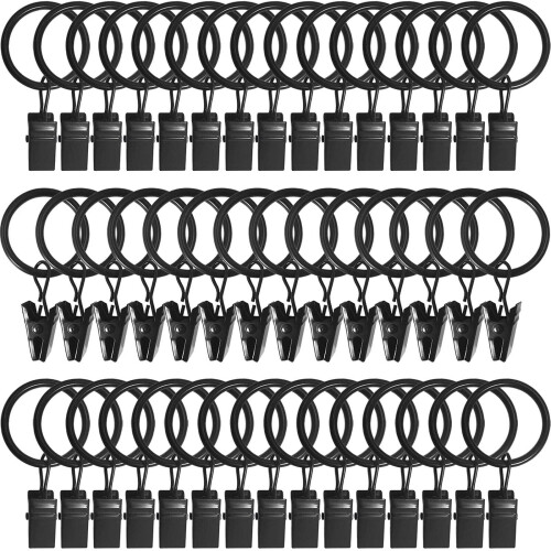 Inele de perdea cu cleme, negru vintage, pachet de 50