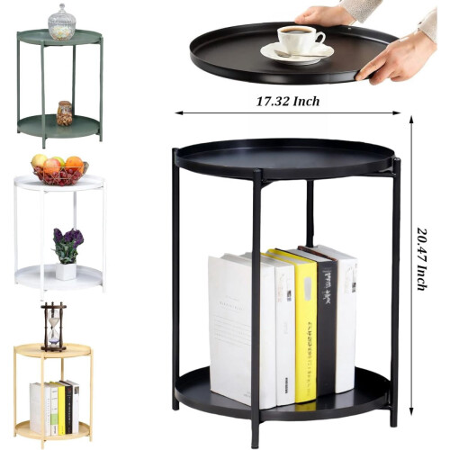 WSYW Metal 2-Tier End Table with Removable Tray Black 1