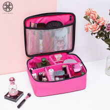 Borsa da viaggio per il trucco, colore rosso rosa, organizer cosmetico portatile