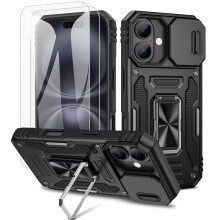 Puzdro na iPhone 16 s otočným krúžkom stojana a 2Glass