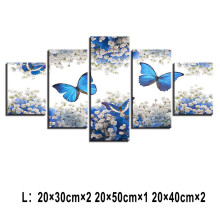 Cuadro decorativo de pared en lienzo con mariposa azul abstracta (juego de 5)