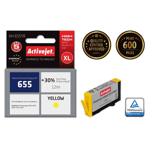 Activejet AH-655YR Ink (replacement for HP 655 CZ112AE; Premium; 12 ml; yellow) 1