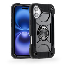 Puzdro na iPhone 16 6,1 palca s krúžkovým stojanom, vojenská kvalita