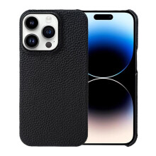 Tenký kožený kryt pre iPhone 16, nárazuvzdorný, čierny
