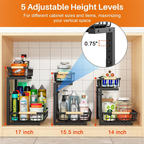 Under Sink Organizer Adjustable 2-Tier Pull-Out Drawer 2 2