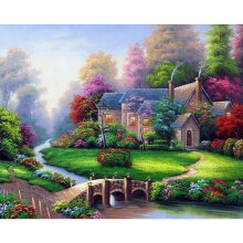 Kit de pintura de diamantes 5D Paisaje primaveral Decoración de cabaña