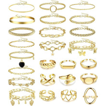 Women's Gold Silver Plated Bracelet and Ring Set 25 Pcs