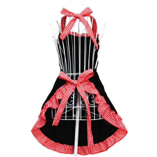 Women's Plaid Bowknot Pocket Apron Adjustable Lace-up 1