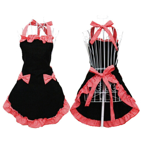 Women's Plaid Bowknot Pocket Apron Adjustable Lace-up 2