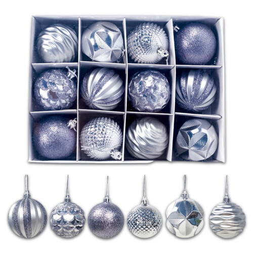 Worallymy Mini Hanging Baubles Silver Plastic Christmas