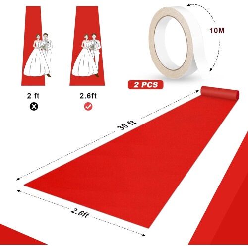 Red Carpet Runner 80gsm with Tape 2.6 x 30 Ft 1