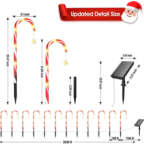 Solar Candy Cane Lights Outdoor Pathway Decor 12 Pack 2