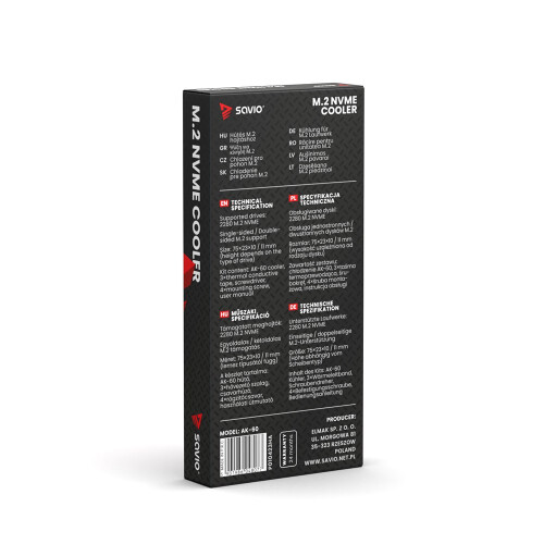 SAVIO Cooling for M.2 NVME 2280 drives, AK-60, Black 1