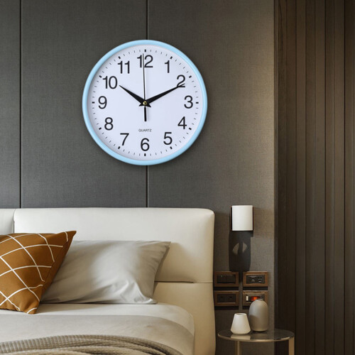 Round Wall Clock Simple Grey Quartz Battery Operated 2