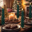 LED flameless taper candles with remote 3D flicker green 8