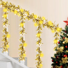 Guirlande de Noël floquée olive de 1,80 m avec 20 lumières LED et baies rouges - Pré-illuminée pour cheminée, escalier, table, mur