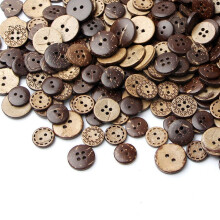 Round Natural Wooden 4-Hole Brown Coconut Buttons