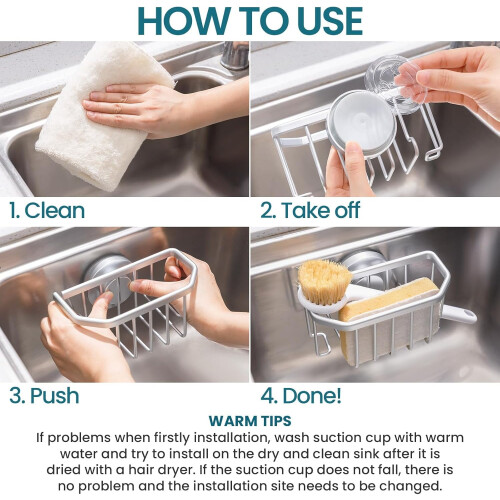 Sponge Holder with Suction Cup and Removable Caddy Black 2