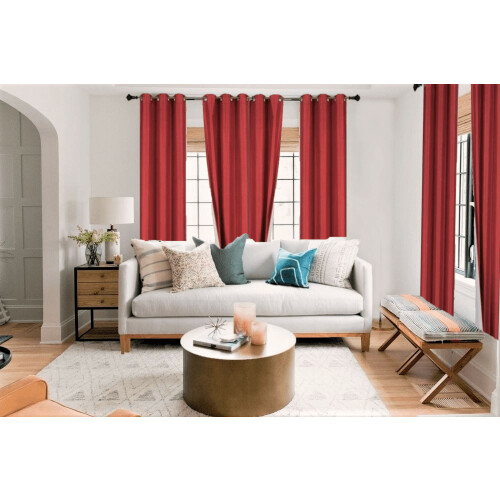 Faux Silk Red Blackout Curtain Panel 63 in with Grommets
