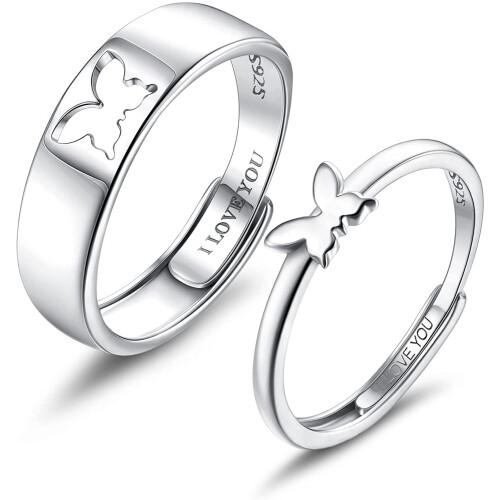 Jstyle 925 Sterling Silver Heart Couple Rings Adjustable