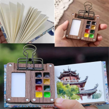 Reise-Aquarellpalette, Mini-Aquarellpaletten-Set, tragbarer Malkasten mit Holzgitter, Reisefertiges Farbpaletten-Set
