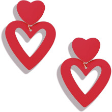 Double Heart Clip-On Drop Earrings for Women, Colorful