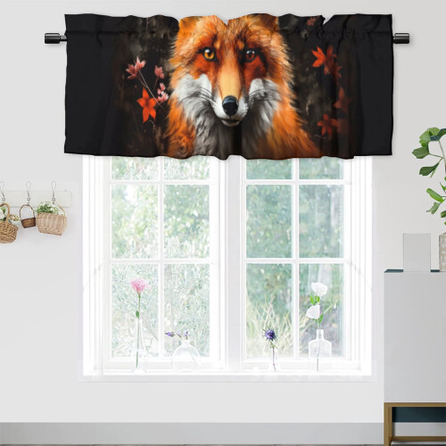 Fox Kitchen Valance Forest Fox Print Orange Maple Leaf 1