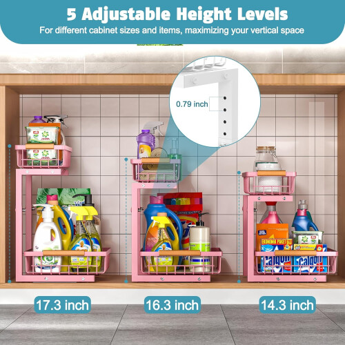Under Sink Organizer Adjustable 2-Tier Pull-Out Drawers 2 2