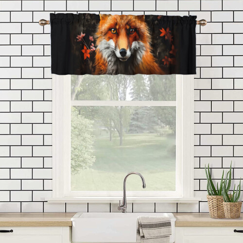 Fox Kitchen Valance Forest Fox Print Orange Maple Leaf 2