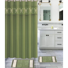 Sage Butterfly Jacquard Shower Curtain Set Non-Skid