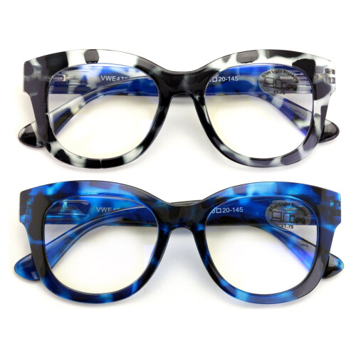Women's Bold Round Reading Glasses Anti-Blue Light +2.00 2 2