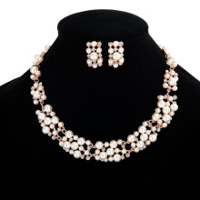 Rygai pearl necklace and earrings set for women, white, 2