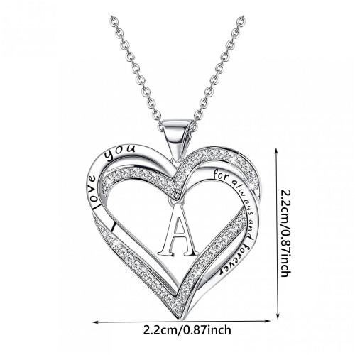 Silver Plated Initial Heart Charm Necklace for Women 2