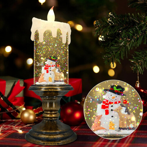Christmas flameless LED candles with timer and snow globe 2