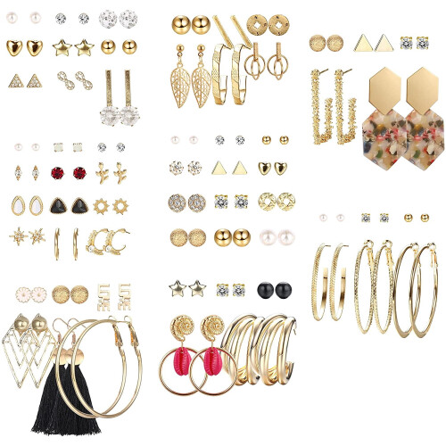 Women's Assorted Stud Earrings Set 61-63 Pairs