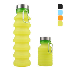Skládací láhev na vodu CNKOO, 18 oz zelená, silikon bez BPA, přenosná, nepropustná s karabinou, kompatibilní s cestovními potřebami,