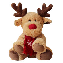 Christmas deer plush toy with antlers and red scarf