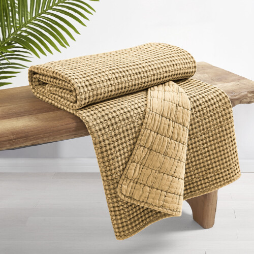 Levtex Home vaffeltæppe bomuld okker 50x60 cm 2