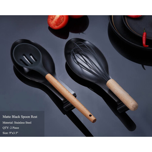 Matte Black Stainless Steel Spoon Rest 2 Pack 9.5 Inch 1