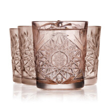 Verres à Whisky Libbey Hobstar Double Old Fashioned, Set de 4, en Verre Découpé Rose, Durables et Vintage