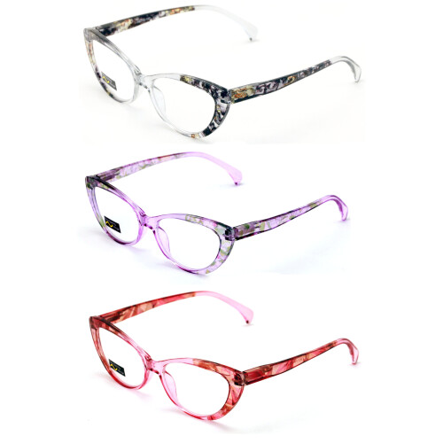 Women's Cat Eye Reading Glasses Translucent Floral 3 Pair 1