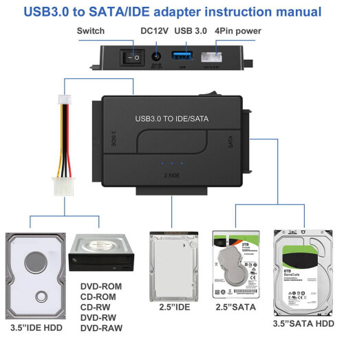 Adaptador USB 3.0 para IDE/SATA para HDD de 2,5"/3,5" 2