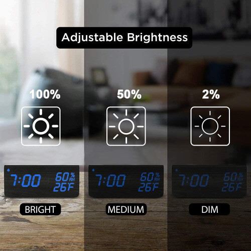 Digital väckarklocka i trä med LED-display, 3 larm 2