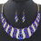 Rhinestone Chain Necklace and Hook Earrings Set Blue 1