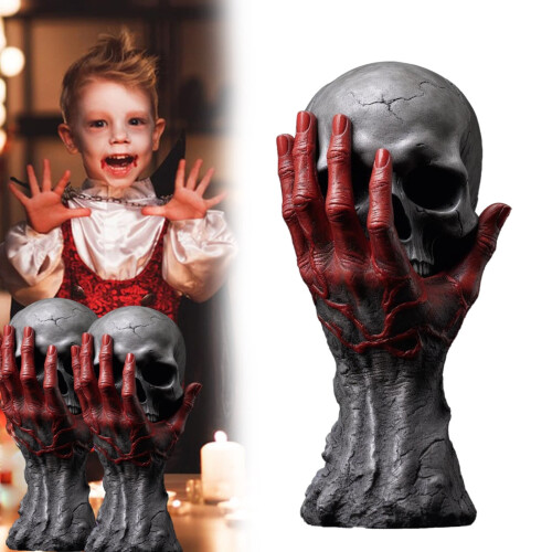 Gothic Skeleton Hand Ornament Halloween Decor Grey Resin 1pc