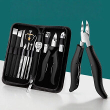 Coupe-ongles professionnels en acier inoxydable - Outils de pédicure - Pour ongles épais et incarnés - Noir - Ensemble de 13 pièces