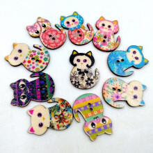 Cartoon Cat Wooden Buttons DIY Decorative 50 pcs